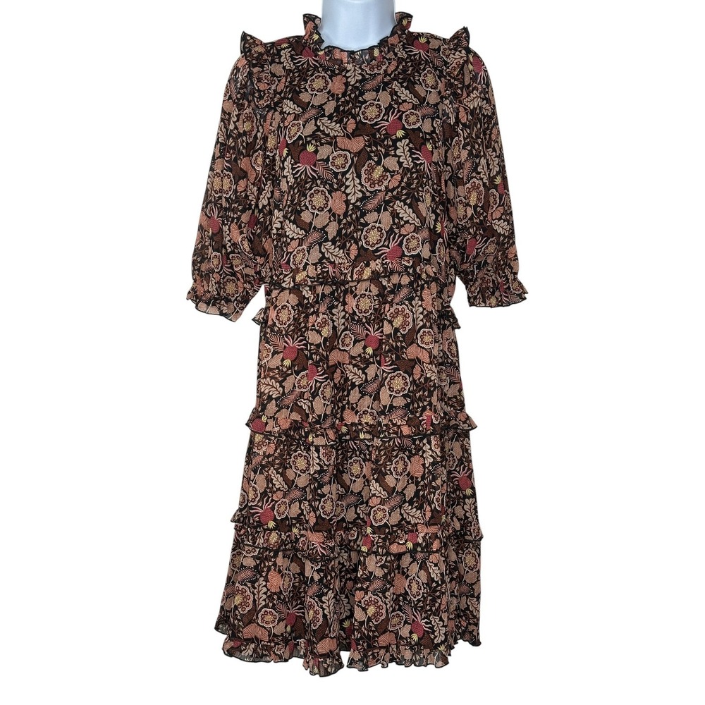 NEW Scotch & Soda Midi Dress Sz 14 Black Floral Tiered Ruffle Whimsigoth Party - Picture 2 of 14
